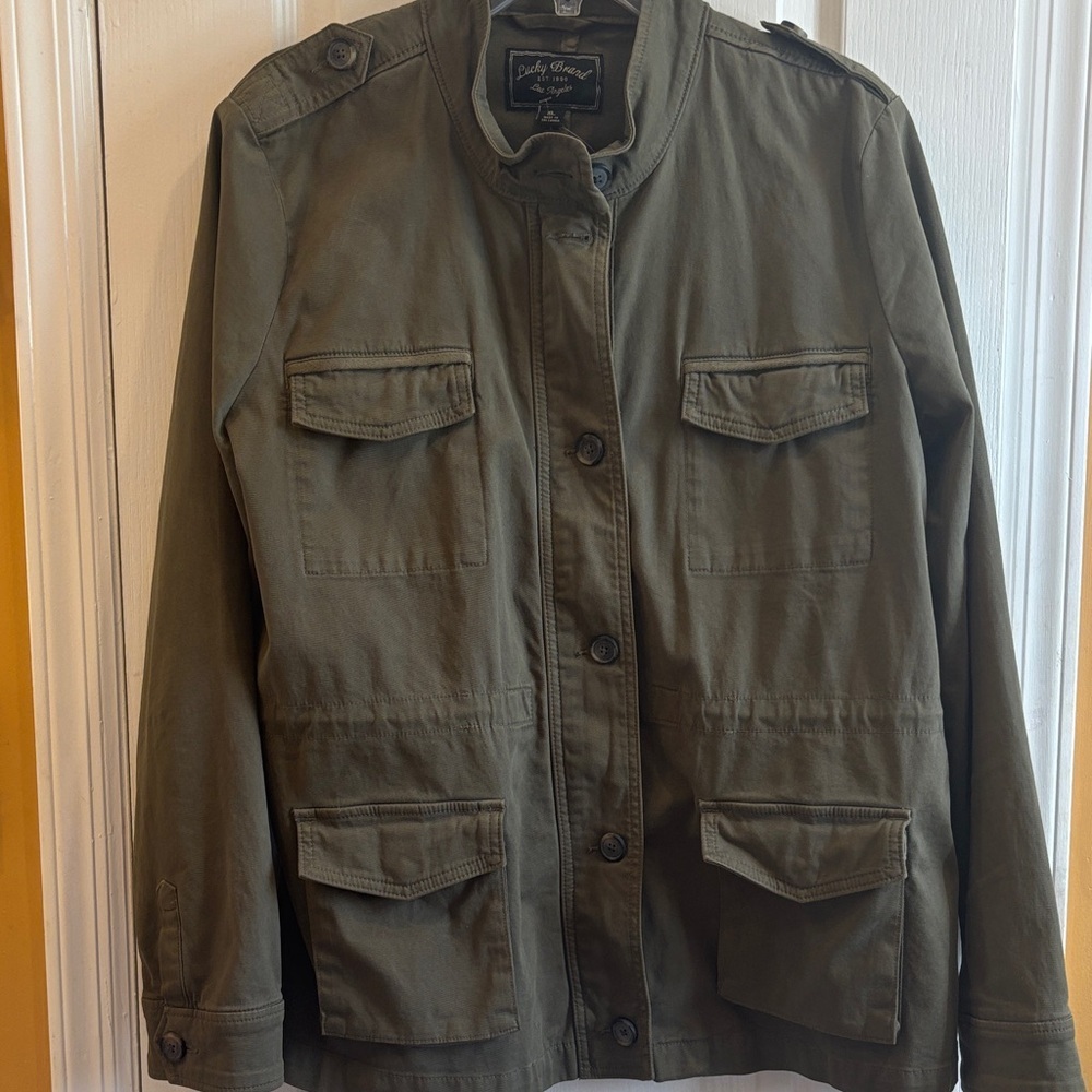 LUCKY BRAND OLIVE GREEN UTILITY JACKET FULL ZIP CLOSURE 4 POCKETS ON FRONT XL